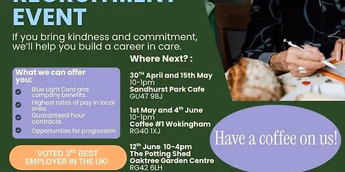 Pop-up recruitment events in The Potting Shed, Oaktree Garden Centre