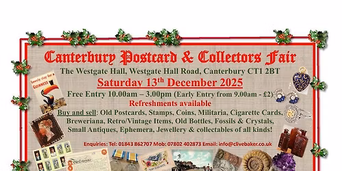 Canterbury Postcard & Collectors Fair - Saturday 13th December 2025