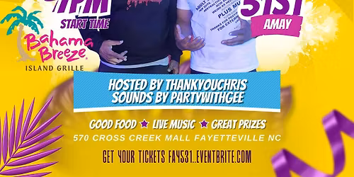 R&B BINGO FAYETTEVILLE SUNDAY 5\/31\/26 At Bahama Breeze W\/Thank You Chris