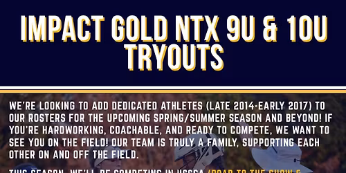 9U & 10U Tryouts in Denton