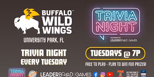 Trivia Night Tuesday 7p - Buffalo Wild Wings - University Park Bradenton FL