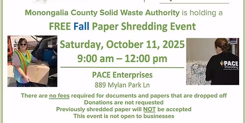 Monongalia County SWA Fall FREE Paper Shred Event