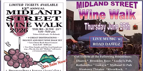 Midland Street Wine Walk * Live Music w\/ Road Dawgz