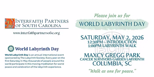 World Labyrinth Day in Columbia SC! | Maxcy Gregg Park Labyrinth | Walk as one at 1 (pm).