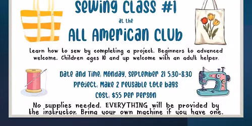 Reusable Tote Sewing Class 