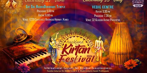 Auckland Kirtan Festival 2026 | Sat 18th July @ Ram Krishna Mandir Papatoetoe 