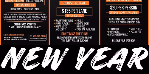 New Year\u2019s Eve at Sterling Lanes(Spins Bowl Sterling Heights)