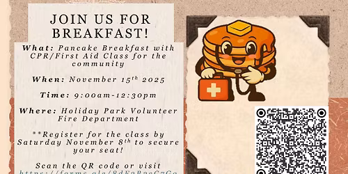 Pancake Breakfast with CPR\/First Aid Class for the Community