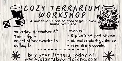 \u2728 Cozy Terrarium Workshop \u2728 with Plants by Viridiana