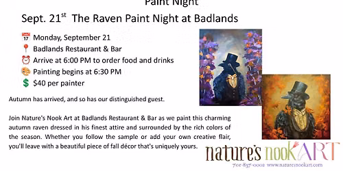 Sept., 21 The Raven Paint Night at Badlands