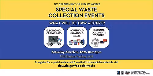 DPW Special Waste Collection Event (Sat., March 14, 2026 @ RFK Lot 8)