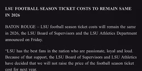 2026 LSU Tigers Football Season Tickets (Includes Tickets To All Regular Season Home Games)