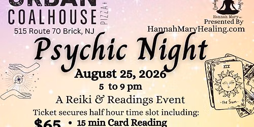 Psychic Night at Urban Coal House Brick- Tickets purchased in advance. A Reiki and Readings Event
