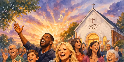 Gospelworkshop i Grundf\u00f8r Kirke og den gamle pr\u00e6steg\u00e5rd.