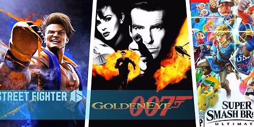 Street Fighter 6, Super Smash Bros, Halo 3, and Goldeneye Tournaments