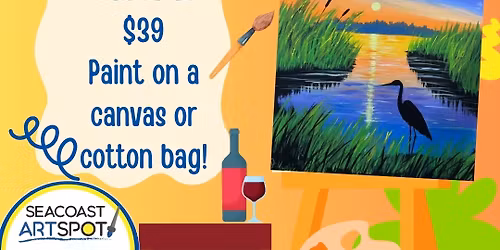 Sunset Paint Night! $39 Paint and Sip! Paint a Canvas or Tote Bag