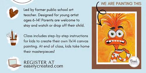 PIXAR "Anxiety" Creative Kids Paint Class Ages 6-14 at Easely Created