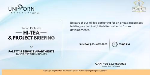 Hi-Tea & Project Briefing \u2014 Faletti\u2019s Service Apartments by City Scape Heights