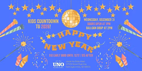 Kids New Year's Eve Countdown to 2026 at UNO Farmington Hills!