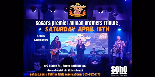 The Midnight Rider Band \u2013SoCal\u2019s premier Allman Brothers Revival Tribute at SOhO Santa Barbara