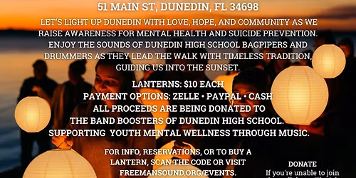 Dunedin Walks for Mental Health Loop into the Light Sunset Lantern Walk