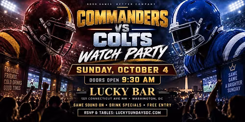 Commanders vs Colts Watch Party at Lucky Bar