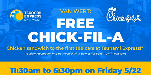 Tsunami Express Van Wert, OH | FREE Chick-fil-A Sandwich Giveaway