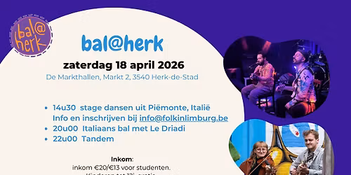 bal@herk april 2026 met Le Driadi + stage dansen uit Pi\u00ebmonte, Itali\u00eb