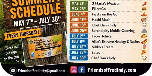 6\/18\/26 Chef Dan's Indy at Friends of Ellenberger Park's Thursday Night Food Trucks 4:30-7:30pm