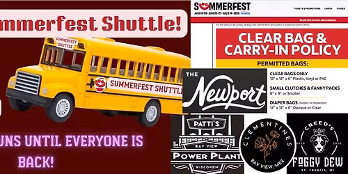 Summerfest Shuttle with The Newport, Creed's Foggy Dew, Patti's Power Plant and Clementines Tavern