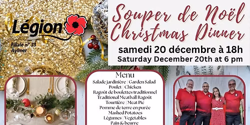 COMPLET \/ SOLD-OUT Souper de No\u00ebl & Danse \ud83c\udf84 Christmas Dinner & Dance