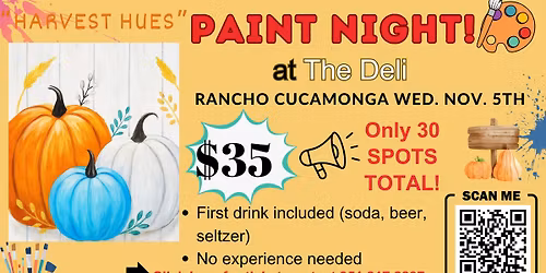 \ud83c\udfa8\ud83c\udf42 Fall Pumpkins Paint Night at The Deli! Wed. Nov. 5th.\ud83c\udfa8\ud83c\udf7a