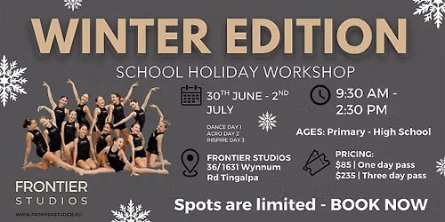 School Holiday Workshop: 3 Day Dance, Acro & Inspire at Frontier Studios