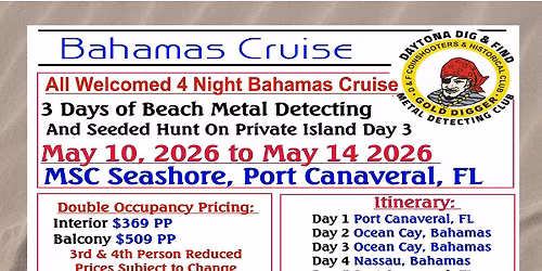 Bahamas Group Fun Cruise  3 Days of Beach Metal Detecting and More