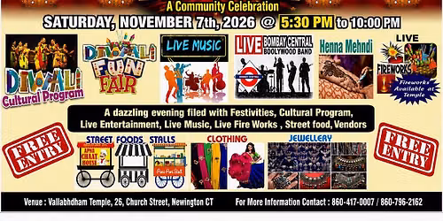 Diwali Extravaganza on Saturday, Nov. 7th, 5:30PM 
