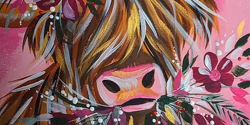 Pink Highland Cow paint event at Maunsel Lock Tea rooms