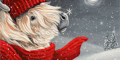 Silver Snowfall Highland Cow Canvas Paint Night