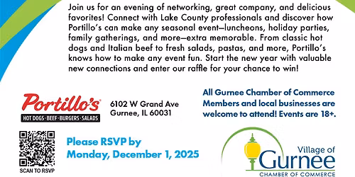 Gurnee Chamber December Mixer at Portillo's in Gurnee!