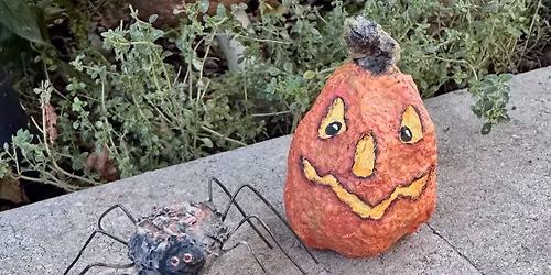 Paper Mache Spider and Jack-o-lantern 