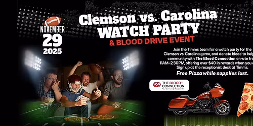 Clemson vs. Carolina Watch Party & Blood Drive
