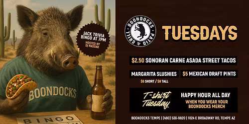 Tacos & Trivia Tuesdays at Boondocks Patio & Grill Tempe
