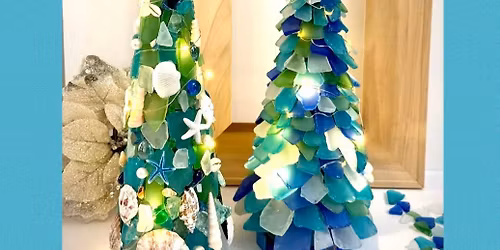 Mixed Media Sea glass & Shell Lighted Christmas Tree