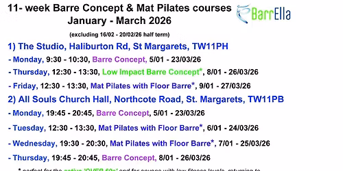 11-WEEK BARRE & MAT PILATES COURSES in ST MARGARETS