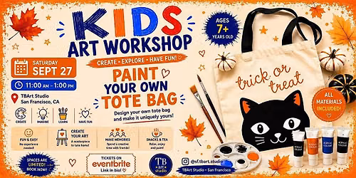 Kids Art Workshop at TBArt Studio - PAINT YOUR OWN TOTE BAG