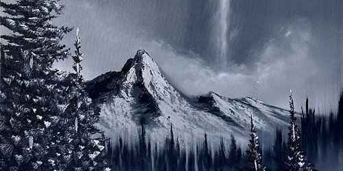 Group Painting Class for Beginners - Black and White Mountain Landscape on 8-23-26 at 6pm