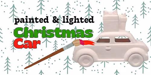 Painted & Lighted Ceramic Christmas Car