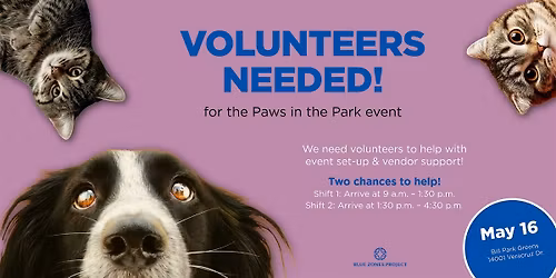 Volunteer opportunity at Paws in the Park \u2013\u00a0BZP Bakersfield (Purpose)
