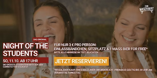 Night of the Students, Sonntag, 11.10. 2026 ab 17 Uhr