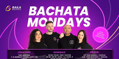 Baila Bachata Mondays: Free Bachata Taster, 3 Levels + Social