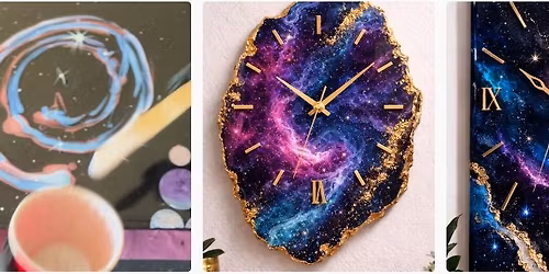 Fluid Art: Galaxy themed Clock\/Tray\/Wall art